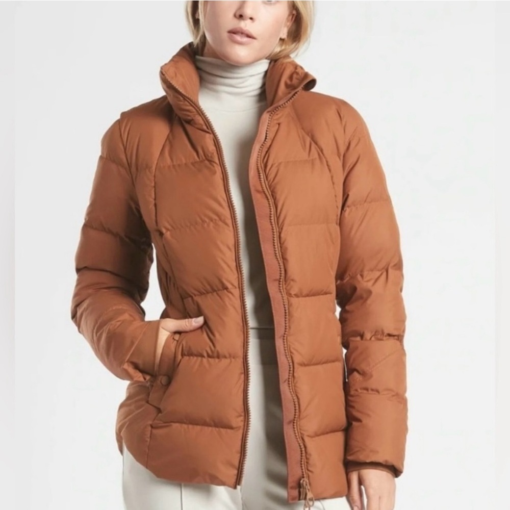 Athleta Downtown Puffer Jacket Large L Canyon (Hazelnut Brown) ECU
